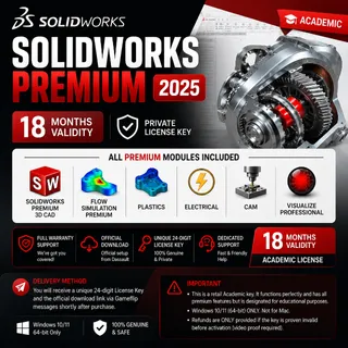 SolidWorks Premium 2025 Academic License | Global 1-Year Key + Guide 🚀