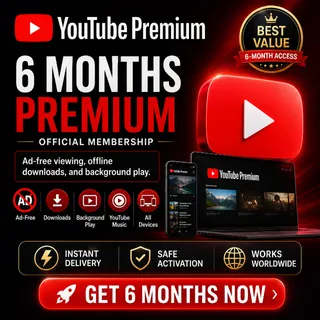 YouTube Premium 6 Months Subscription | Ad-Free + Music | Fast Activation ✅