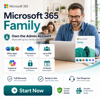 Microsoft 365 Family Admin Account | 12 Months | Invite 5 Users | 6TB