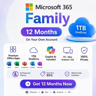 Microsoft 365 Family 12 Months | Word Excel PowerPoint | 1TB OneDrive