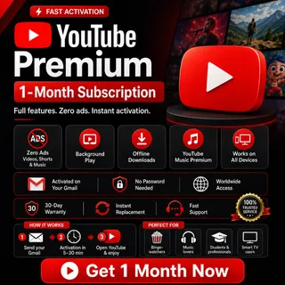 YouTube Premium 1 Month Subscription | Ad-Free + YouTube Music | Instant ✅