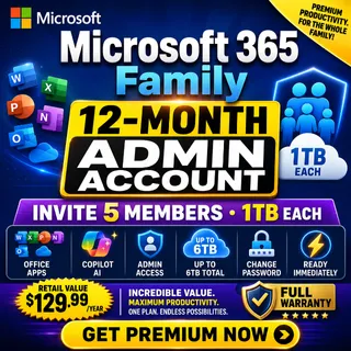 Microsoft 365 Family Admin Account | 12 Months | Invite 5 Users | 6TB