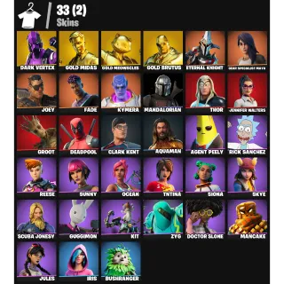 Fortnite Account - 33 skins | Dark Vertex | Gold Midas | Gold Meowscles | Gold Brutus | Eternal Knight | 1400 VB