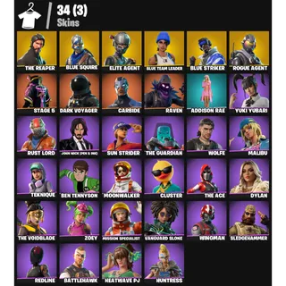Fortnite Account - |34 skins | The Reaper | Blue Squire | Elite Agent | Blue Team Leader | Rogue Agent |200 V-Bucks