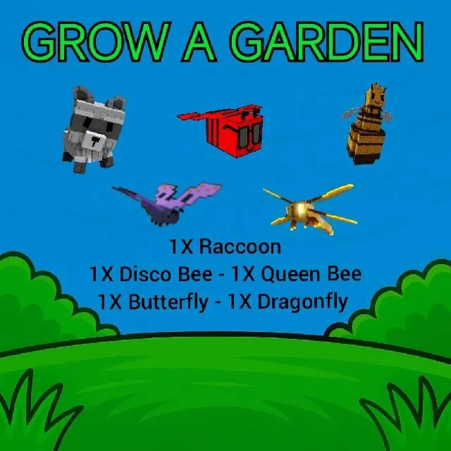Raccoon + Disco Bee + Queen Bee + Butterfly + Dragonfly GAG - Grow a ...