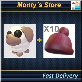 Snowbal Pug + 10 yarn Beanies