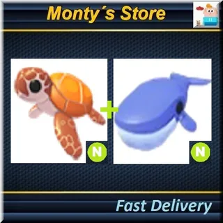 Neon Sea Turtle + Neon Blue Whale