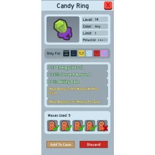 candy ring 8% honey at hive + 1% honey from goo