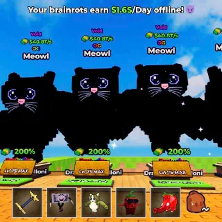 Bundle of Void Meowls 4pcs | Max Brainrot | Kick a Lucky Block |