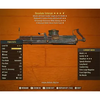 Resolute Veteran Gatling Gun (+5 Minimim Bullet Storm Stack Count)