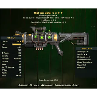 Mind Over Matter Plasma Rifle (Random Stars/Gain +1 INT per kill while on a Kill Streak)