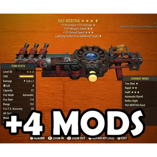 V63-BERTHA Two Shot Tesla Rifle + 4 Legendary Mods Of Your Choice