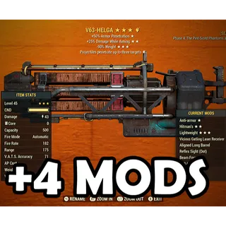 V63-HELGA Anti-armor Ultracite Gatling Laser + 4 Legendary Mods Of Your Choice