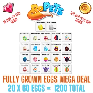 Ropets Mega Fully Grown Egg Deal x 60 Each Egg