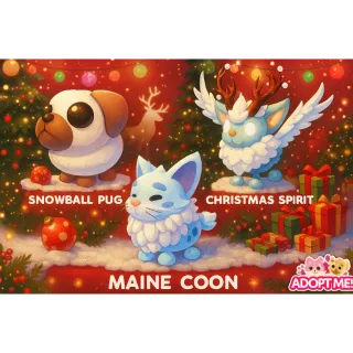 Mega Maine Coon + Mega Christmas Spirit + Normal Snowball Pug