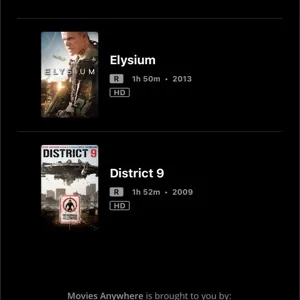 Elysium and District 9- HD on movies anywhere 