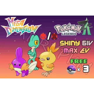 ✨COMBO 3 SHINY ALPHA TORCHIC & TREECKO & MUDKIP✨ 6IV MAXED EV⭐POKEMON LEGENDS ZA