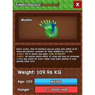 15 seconds Colossal Peacock (109.96kg)