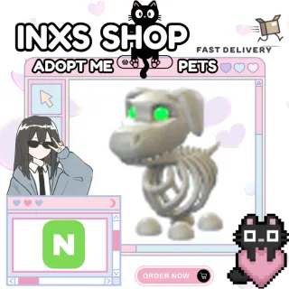 NEON HALLOWEEN WHITE SKELETON DOG