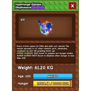 Hyper hunger Rainbow Dilophosaurus 60 kg+ Grow A Garden
