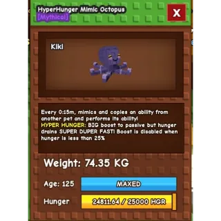 Huge 15 Sec No Toy Hyper Hunger Mimic Octopus age 125  74kg+ Grow A Garden