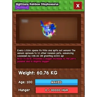 ‼️(Exchange Service)‼️  Nightmare Rainbow Dilophosaurus Grow A Garden
