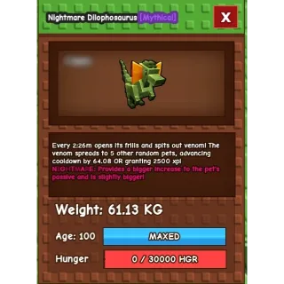 Huge Nightmare Dilophosaurus 61 KG+ Grow A Garden