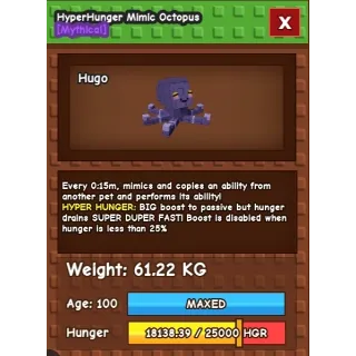 Huge 15 Sec small Toy Hyper Hunger Mimic Octopus  60/61kg+ Grow A Garden