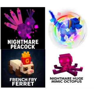 HUGE RAINBOW HATCHED DILOPHOSAURUS, TITANIC NIGHTMARE PEACOCK, HUGE NIGHTMARE FFF, HUGE NIGHTMARE MIMIC OCTOPUS