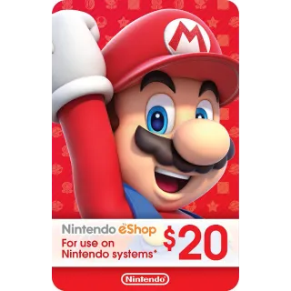 US - $20.00 USD Nintendo eShop Gift Card