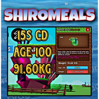 Huge Nightmare Peacock Age 100 91Kg 15s Cooldown