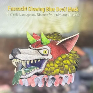 glowing blue devil mask
