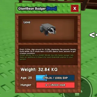 Giantbean Godly Badger (103Kg) Grow a Garden