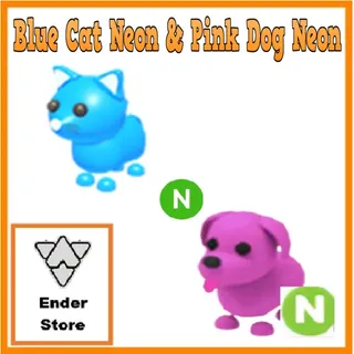Blue Cat Neon And Pink dog Neon