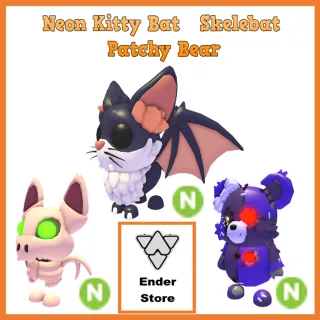 Neon Kitty Bat Skelebat Patchy Bear