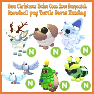 Neon Christmas Maine Tree Sasquatch Snowball Pug