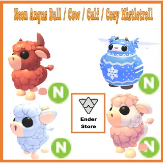 Neon Angus Bull Calf Cow & Cozy Mistletroll