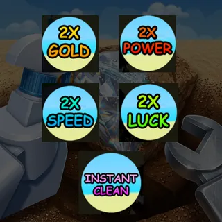 Dig & Clean - all game passes ( 2x Gold + 2x Dig power + 2x Walk speed + 2x Luck + instant Clean )