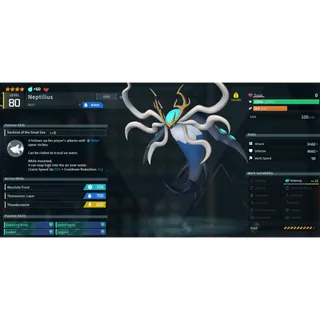 Palworld - Neptilius (4Star)(LV80)(IV Max)(Max Atk, HP, DEF)(God 4 Passive)