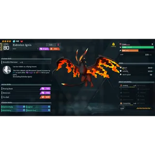 Palworld - Eidrolon Ignis (4Star)(LV80)(IV Max)(Max Atk, HP, DEF)(God 4 Passive)
