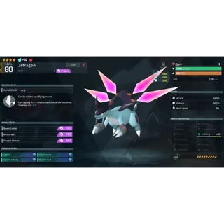 Palworld - Jet Dragon (4Star)(LV80)(IV Max)(Max Atk, HP, DEF)(God 4 Passive)