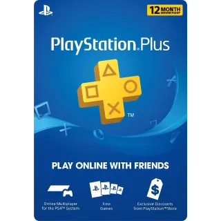 Sony PlayStation Plus 1 Year / 12 Month US Membership PS3 PS4 Visa Digital Code Code Voucher | Automatic Delivery 