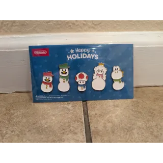 Nintendo Switch - Mario, Luigi, Peach, Toad, Yoshi Snowmen Christmas Collector Pins Set - 5 Pins - Mario and Friends