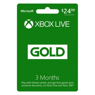 Microsoft Xbox Live Gold 3 Month US Membership Digital Code Code Voucher | Automatic Instant Delivery
