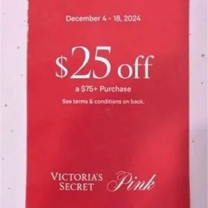 Victoria's Secret $25 off $75+ Purchase (Reward Code)