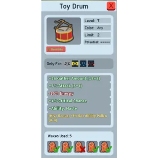 4 bap toy drum / 4% bee ability pollen / Bee swarm simulator