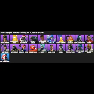 Fortnite Account 21 Skins: Renegade Rebel | Springfielder Peely | Santa Dogg | Godzilla Evolved | Slayer Juice WRLD...