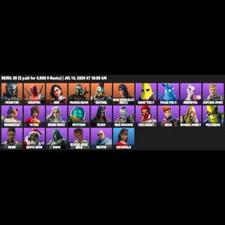 Fortnite Account 26 Skins: Predator | Deadpool | Rox | Mandalorian | Sentinel | Gear Specialist Maya | Agent Peely...