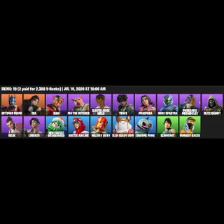 Fortnite Account 19 Skins: Optimus Prime | Era | Rian | Pig the Butcher | Slayer Juice WRLD | Trace | Mariposa...