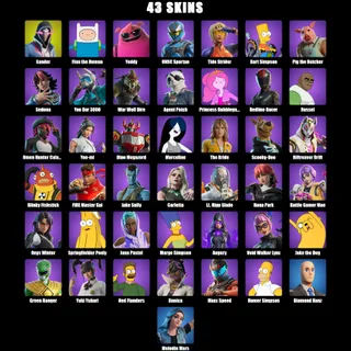 Fortnite Account 43 Skins: Xander | Finn the Human | Yeddy | UNSC Spartan | Tide Strider | Bart Simpson | Pig the Butcher...